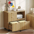 Bestier 3 Drawer File Cabinet, Decorative Fluted Wood Lateral Filing Cabinet with Caster for Home Office, Fits for A4/Letter/Legal-Sized Files, Printer Stand with Open Storage Shelves, Oak