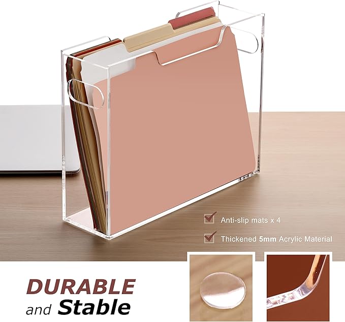 DINGHUO Acrylic File Organizer Box Letter Size Hanging File Organizer, Clear Portable File Folder Box with Handle, Filing Crate Bin Holder for Desk, Office, Home, School - 1 Pack