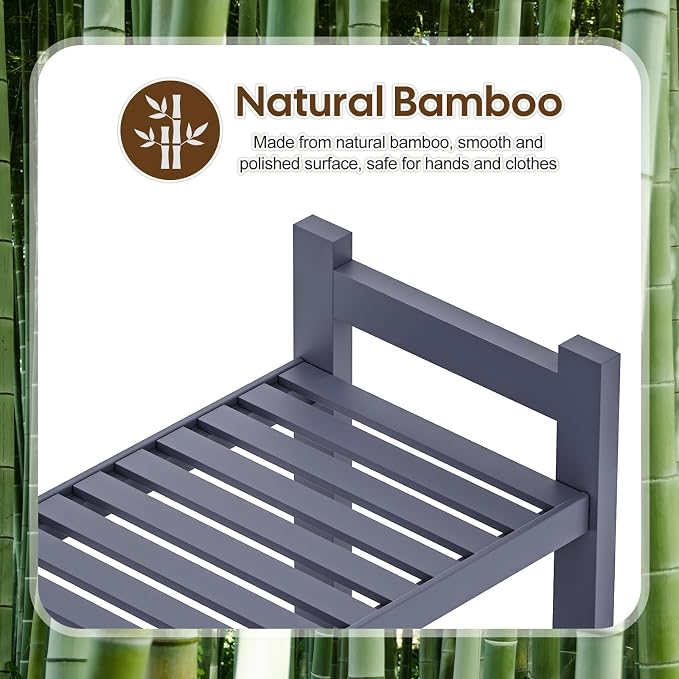 Cozivolife Over The Toilet Storage: 4-Tier Bamboo Organizer Rack with 2 Baskets & Paper Holder & 4 Hooks & Waterproof Feet Pad, Adjustable Freestanding Shelf for Bathroom (Grey)
