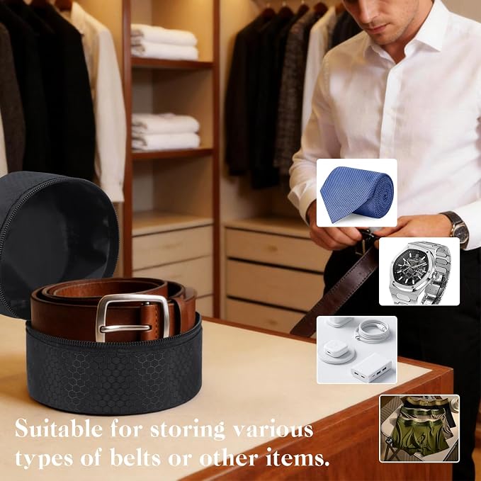 Belt Organizer Case,Travel Belt Storage Holder for Closet Drawer,Display Case for Belts,Ties,Portable Container Storage Holder,Height 3.9inch(Bag Only)
