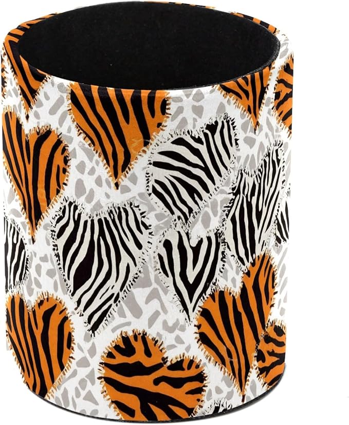 Leather Pen Holder for Desk, Tiger Zebra Print Pencil Cup Pen Organizer Makeup Brush Holder for Office Home Kids Countertop Desk Accessory Storage