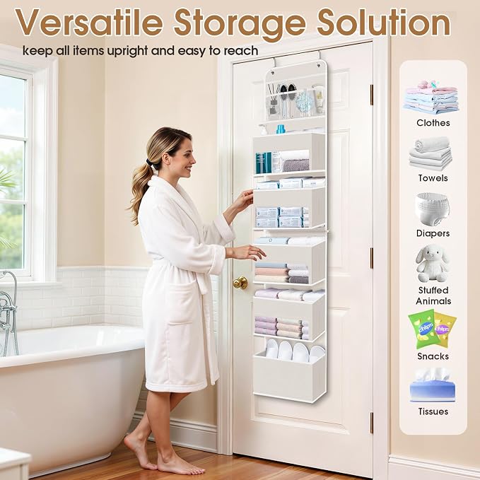 WISELIFE 6-Tier Over The Door Organizer Storage Detachable Design Door Hanging Storage Organizer with Clear Window Behind The Door Storage for Nursery Bedroom Bathroom Pantry Closet Beige