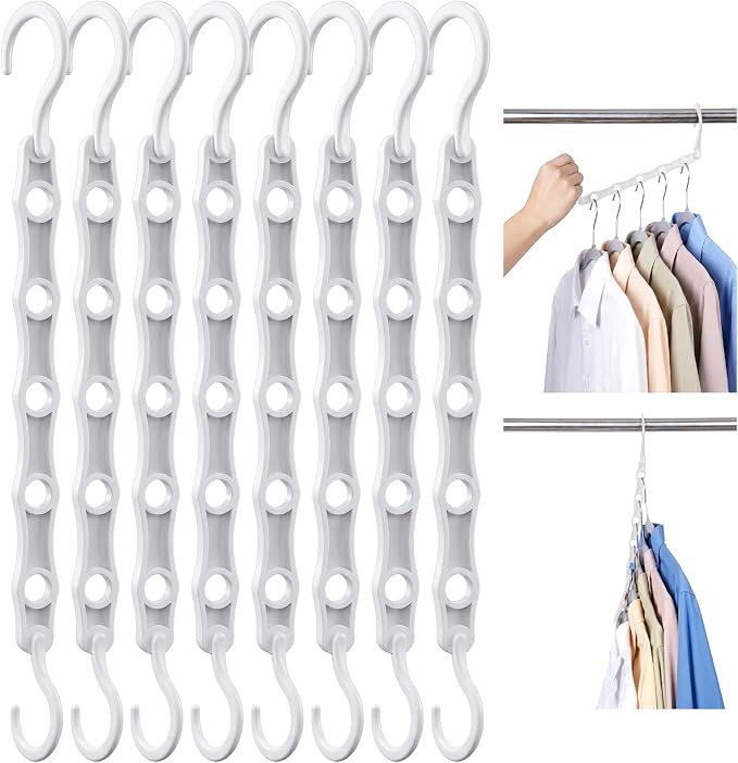 HOUSE DAY Space Saving Hangers 20 Pack, Closet Organizers and Storage | Sturdy Cascading Hangers with 5 Holes, Multi Hangers in One Magic Multipurpose Hangers, College Dorm Room Essentials - White