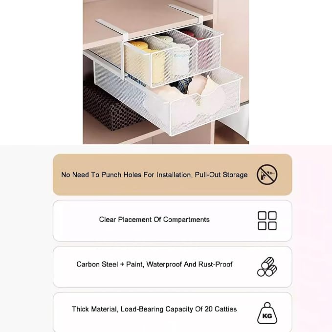 Compact Hanging Pullout Drawer Basket,Pull Out Drawer Organizer Containers Storage Bin,Stackable Shelf Baskets Organizer(Style 3)