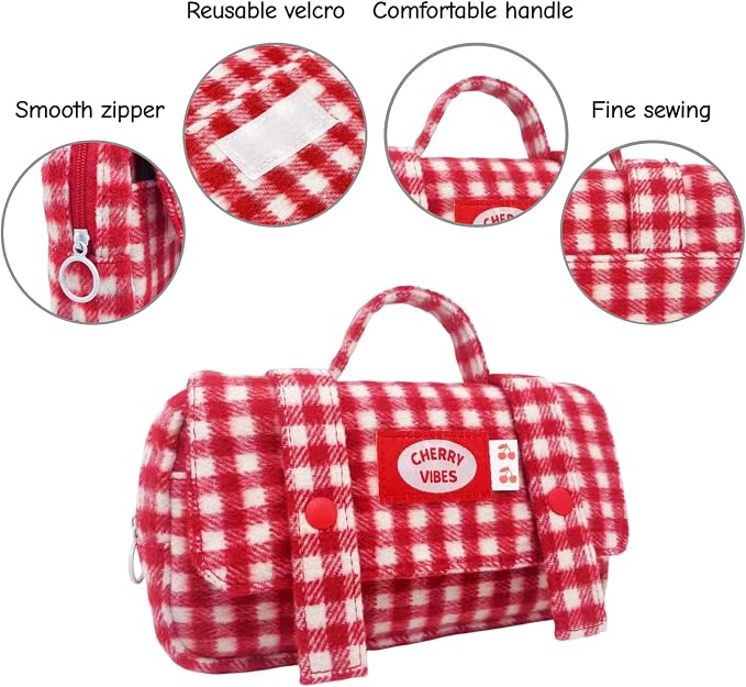 Cute Checkered Pencil Case, Red White Plaid, Large Capacity Gingham Pattern Pen Bag with Handle, Big Stationery Organizer, Multi-Use Storage Pouch, 8.7x1.6x4.7 Inches, Red