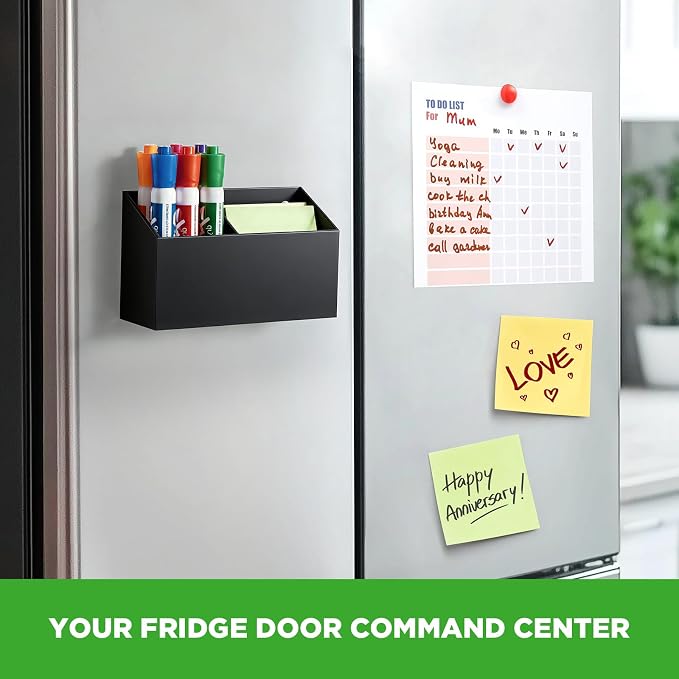 Magnetic Dry Erase Marker Holder for Whiteboard, Acrylic Magnet Pen Holder for Refrigerator Fridge, Marker Holder for Classroom Teacher, Pencil Cup,Office Accessories, Locker Organizer(Black)