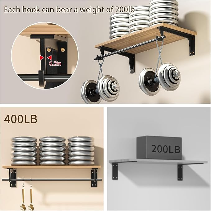 13.5x5.6inch Closet Rod Bracket Heavy Duty Support 400 lbs (4pack Black) | Sturdiness Wall Mounted L-shaped Shelf Brackets with Holders for Kitchen Bathroom Bedroom Office