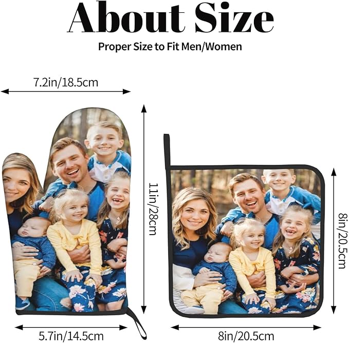 Custom Oven Mitts and Pot Holders Personalized with Your Picture Text, Baking Gifts for Women for Kitchen Cooking, BBQ, Grillin-Style3, 2 Oven Mitts+ 2 Pot Holders