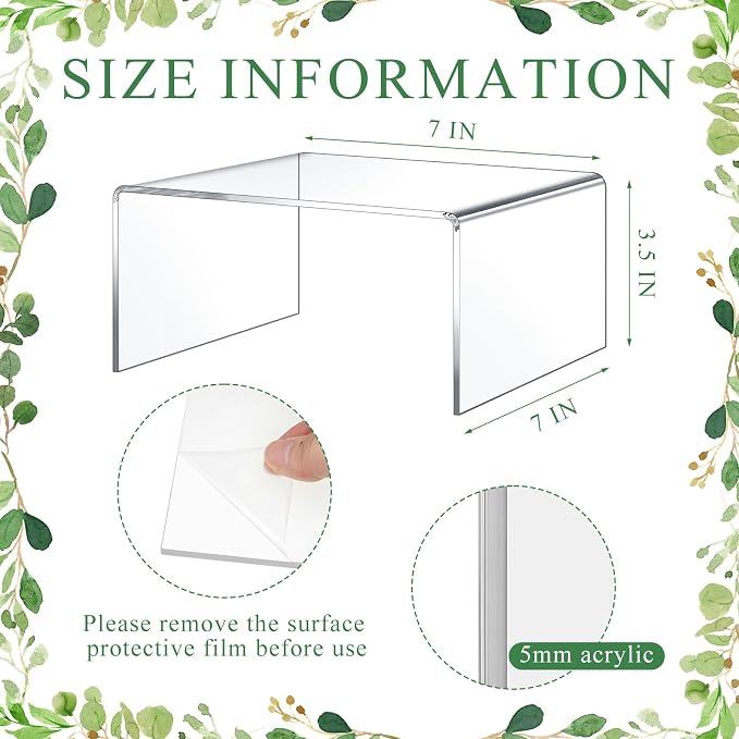 RattanView 2 Pcs 7 x 7 Inch Large Acrylic Risers Display Stands 5 mm Thick Acrylic Shelf Riser Showcase for Collectibles Jewelry Cupcakes Food Figures Perfume Cabinet (Clear)