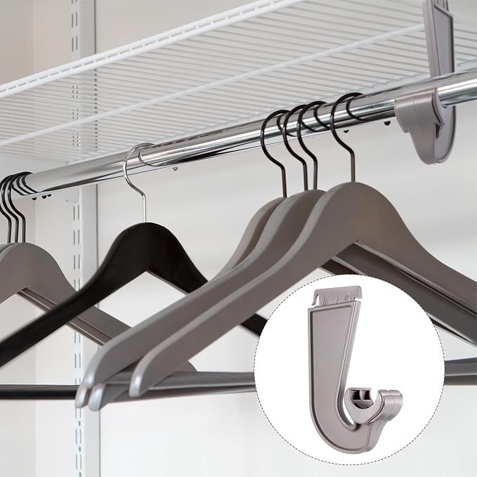 Wonderjune 4 Pcs Closet Rod Hooks Plastic Snap-in Support Brackets Champagne J-shaped Closet Bar Bracket for Hanging Clothes Cabinets Storage and Curtain, Fits up to 1-5/16 Inch Rod(Champagne)
