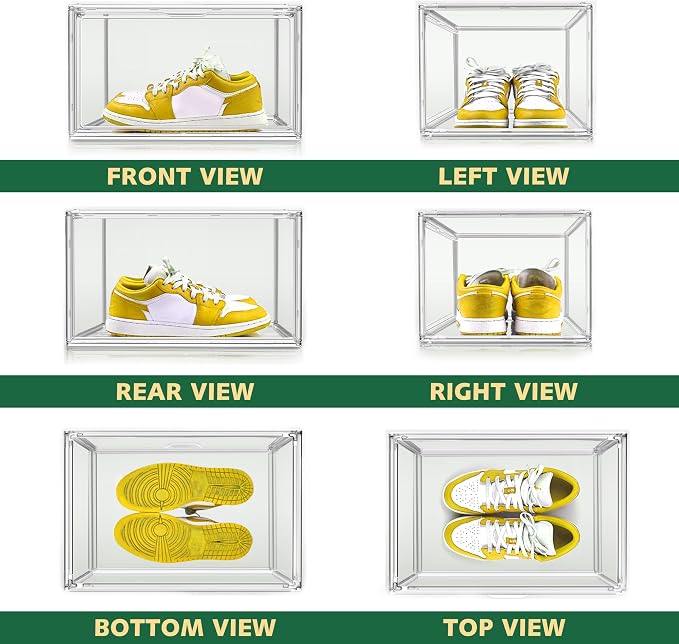 10 Pack Acrylic X-Large Sneaker Shoe Storage Display Case Shoe Boxes Clear Plastic Stackable Bins Boot Handbag Organizer Shoe Cabinet with Magnetic Lids,Size 14
