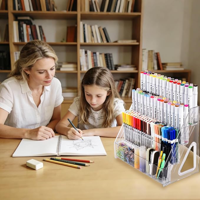 CELSOL Acrylic Marker Organizer – 4 Tier 20 Compartments for Pens, Markers, Art Supplies & Office Essentials – Clear Vertical Desk Storage for Home, Office & School