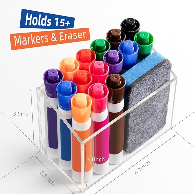 Simetufy Magnetic Pen Holder, Magnetic Dry Erase Marker Holder, magnetic pen holder for refrigerator, whiteboard, Pens, Pencils, Non-slip Acrylic Magnetic Marker Holder- Transparent, 1 Pack