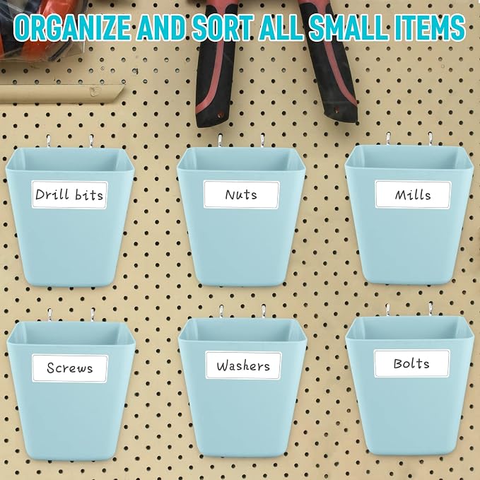 Large Pegboard Cups, 6Pack Peg Board Square Storage Bins With Hooks (Blue) | Big Open-Mouth Cups, 1/8" 1/4" Pegboard Organizer Accessories, Cup Holder for Craft Garage Workbench Office Tools Supplies