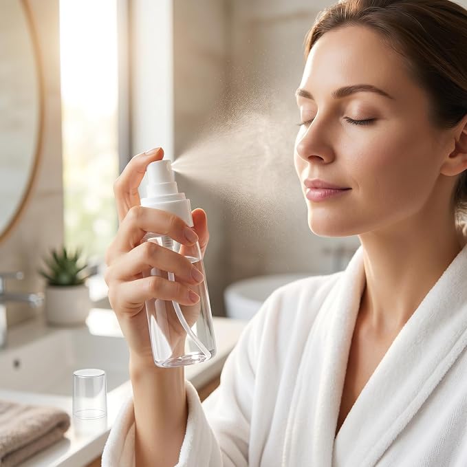 Fine Mist Spray Bottles 2 Pack, 2 oz Clear PETG, Empty Refillable | Mini travel size, PP pump and over-cap, level visible at a glance, for toner, hair water, makeup remover and plants