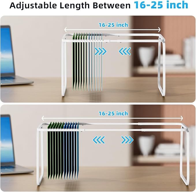 Marbrasse Hanging File Folder Frame, Adjustable Letter Size File Holder 16-25 Inches, Metal File Cabinet Rails for Office, Home, School, 2P(White)
