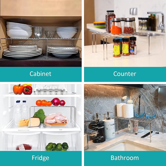 Expandable Cabinet Shelf Rack, Stainless Steel Adjustable Kitchen Countertop Shelves Risers, Kitchen Shelf Rack For Pantry, Garage, Desktop, Refrigerator, Bathroom Organization And Storage