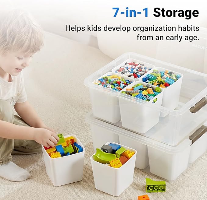 MACOPRO 17 QT Clear Storage Bins with Lids Plastic Box Multipurpose Stackable Storage Containers for Organizing Tool,Craft,Crayon,Marker Pen(White, 1Pack-6-in-1)
