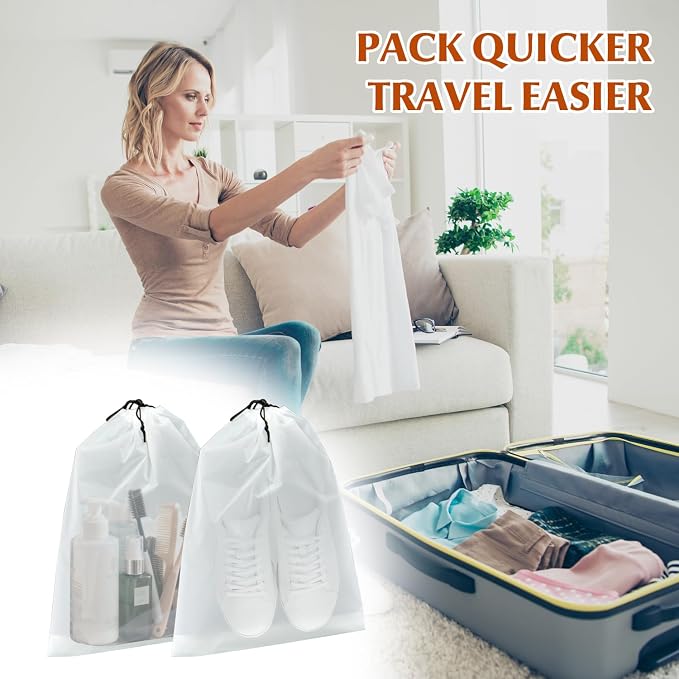 5 Pack Shoe Bags for Travel, Waterproof Drawstring Bag for Men Women, Shoe Storage, Travel Essentials, Organization Accessories (5, Clear)