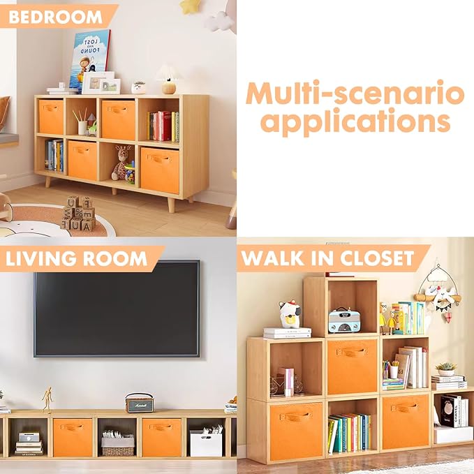ShellKingdom Storage Bins, Foldable Fabric Storage Cubes and Cloth Storage Organizer Drawer for Closet and Toys Storage, 2 Pack (Orange)