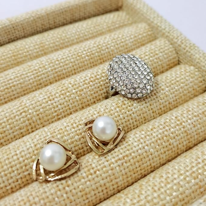 SCIKHETF Velvet Ring Earrings Studs organizer Tray Small Ring Insert Display Tray 5 Slots Stackable (Linen)