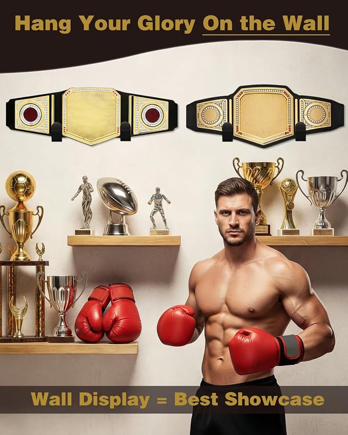 Wrestling Championship Belt Wall Mount Display Holder,Boxing Champion Belt Hanger Set,Storage Rack,Wrestlers Hanging Perfect Title Belts for Wall Decor