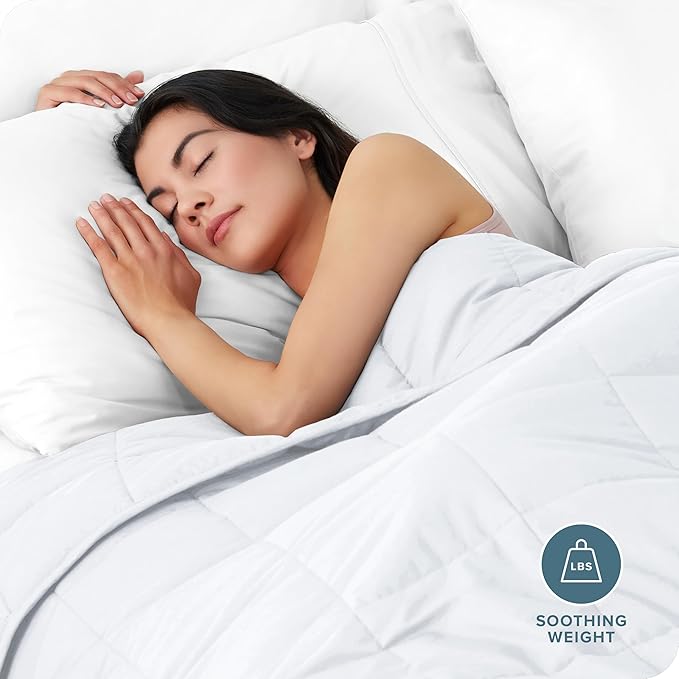 Bare Home Weighted Blanket Twin or Full Size 7lb (40" x 60") - All-Natural 100% Cotton - Premium Heavy Blanket Nontoxic Glass Beads (White, 40"x 60")