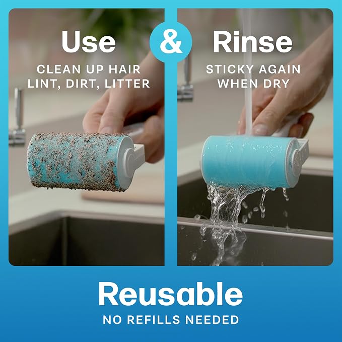 Schticky Lint Roller Set - Reusable & Washable Lint Roller Cleaner for Clothes Sofa Furniture Car Cat Dog Hair - Clean in a Quicky with Schticky (3 Piece Set)