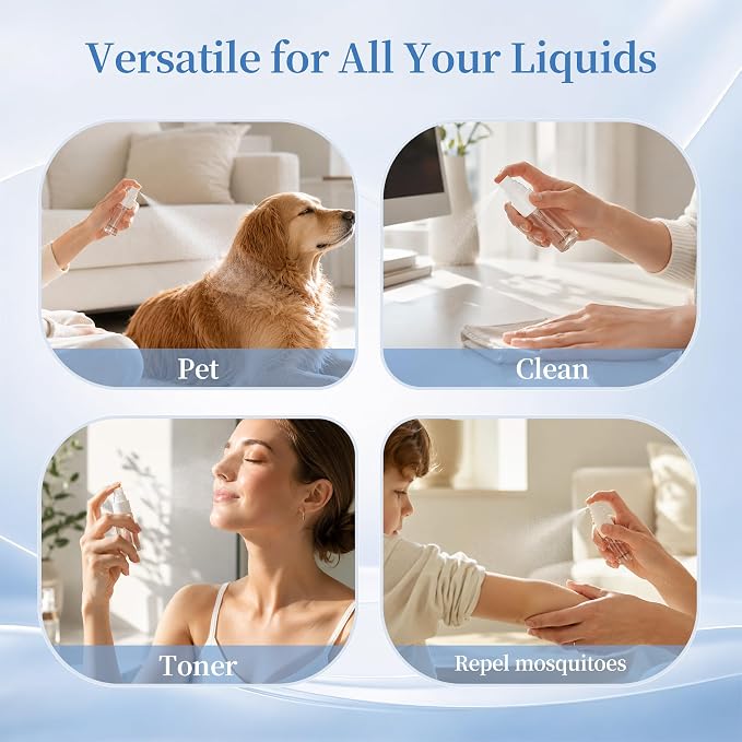 YIERSO Refillable Spray Bottles 1oz 30ml 4-Pack Small Travel Bottle | Leak-Proof Fine Mist,TSA Approved BPA Free, Mini Empty Atomizer for Cleaning Liquid Toner Hair Spray Facial Mist