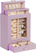 Homde Display Jewelry Box for Girls: Starter Organizer with Clear Window | Vertical Drawers for Earrings Rings Necklaces - Compact Footprint Fits Small Vanities - Birthday&Graduation Gift for Teens