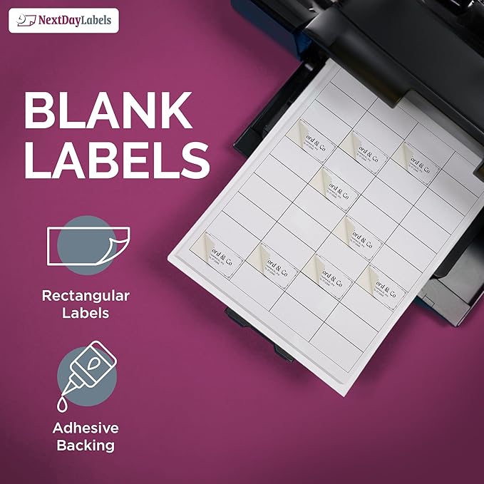 NextDayLabels 2x1 Inch Rectangle Stickers White Blank Labels for Laser Inkjet Printer - 40 Per Sheet Self-Adhesive Address Mailing Name Tags Made in USA - 4000 Labels