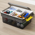 20Qt Stackable Storage Bin with Lid & Tray, Clear Plastic Latching Box Organizer with Divider Portable Container for Arts & Crafts, Home & Car Trunk Organization,Clear Grey,1Pack