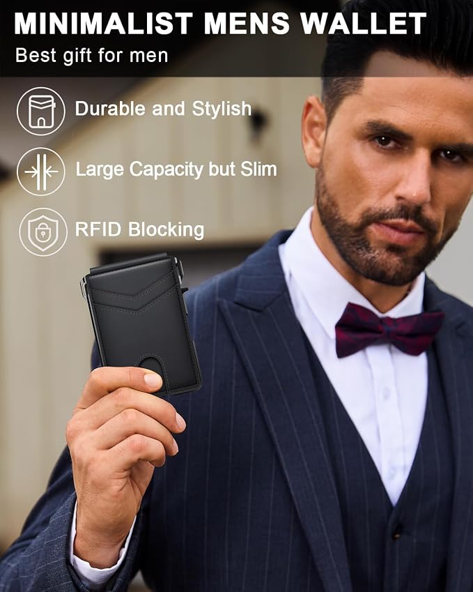 ZALVEX Wallet for Men, Mens Minimalist Wallet 9-13 Cards, Slim Compact Wallet with Money Clip & ID Window, RFID Blocking Smart Pop Up Card Wallet, Metal Aluminum Credit Card Holder Bifold Wallet | Money Clip & ID Window, Compact Smart Pop Up Card Walle...