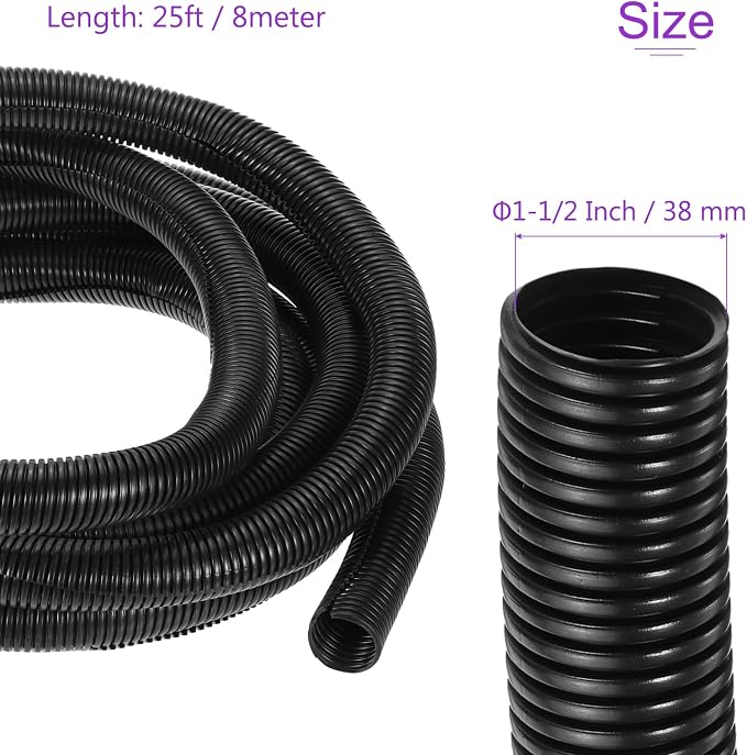 DMiotech 25ft Wire Loom Split Tubing 1 1/2 Inch(38 Mm) ID, Cord Protectors from Pet Flexible Conduit Cable Management for Office, Home, Garden, Black