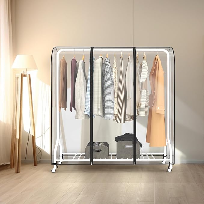 Zilink Clear Garment Rack Cover Garment Bags Fur Coat Storage Bag 60 in | Waterproof, Dustproof, Breathable, 2 Durable Zippers, Clothes Rack Cover Wardrobe Cover for Garment Rack (Rack Not Included)