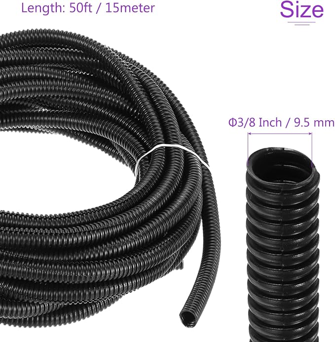 DMiotech 50ft Wire Loom Split Tubing 3/8 Inch(9.5 Mm) ID, Cord Protectors from Pet Flexible Conduit Cable Management for Office, Home, Garden, Black