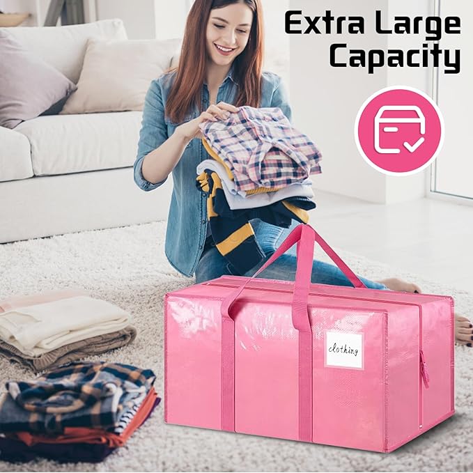 4Pack Extra-Large portable Moving Bag, foldable storage bags, suitable for moving, packing and organizing. Waterproof and reusable laundry travel bags, used for storing clothes, toys and bedding.