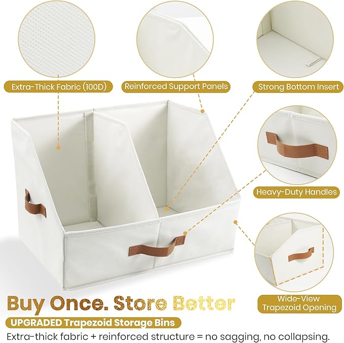 Closet Organizers And Storage - EXTRA LOAD & HEIGHT FOR DEEP Trapezoid Storage Bin W/ Handles & Adjustable Dividers, Collapsible Storage Bins For Clothes Storage & Shelf Organizer (2pcs, L, LightGray)