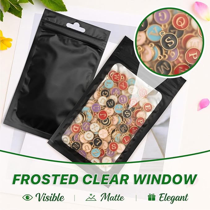 ANZNKU 100 PCS Multicolor Resealable Mylar Bags with Frosted Clear Window Packaging Bags Foil Pouch Zipper Bag for Food Self Sealing Jewelry Storage Supplies (6.29x9.44)