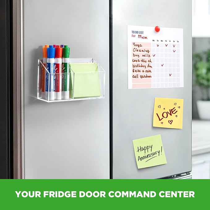 Magnetic Dry Erase Marker Holder for Whiteboard, Acrylic Magnet Pen Holder for Refrigerator Fridge, Marker Holder for Classroom Teacher, Pencil Cup, Office Accessories Decor, Locker Organizer
