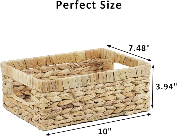 Wicker Baskets, Baskets for Organizing, Rattan Woven Basket for Storage, Organizer Bins with Built-in Handles, Storage Basket for Shelves (Water Hyacinth, Small)