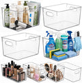 MOONEDGE 8 Pack Clear Plastic Storage Organizer Bins, 4 Large & 4 Narrow | Pantry Organizers and Storage, Clear Bins for Organizing, Narrow Storage Bins, Fruit Storage Containers for Fridge, Kitchen
