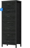 Furnulem Black Bedroom Dresser, Tall Chests of Drawers with 7 Fabric Bins | Sturdy Steel Frame, Wooden Top, Organizer in Closet, Tall Nightstand for Dorm, Living Room, Hallyway-Storage Tower Unit