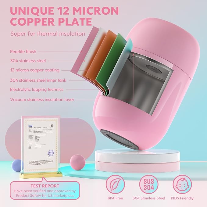 DaCool Insulated Food Jar Food Thermo Kids Thermo for Hot Food 16 oz Stainless Vacuum Bento Lunch Therm for Kids Girls Adult with Spoon Leak Proof for School Office Picnic Travel Outdoors, Pink