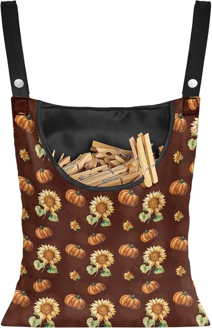 Sunflower Clothespin Bags Pumkpin Space-Saving Clothespin Storage Hanger Bag, Thanksgiving Hanging Storage Organizer with Hanging Rope for Home Outdoor Supply