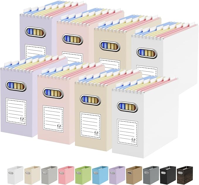 Oterri Cardboard File Organizer Box for Hanging File Folders Letter Size,File Box for Computer Desk,File Cabinet,Working Home,Office,Classroom (Colorful, Letter Size - 8 Packs)