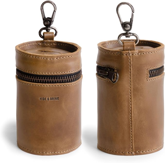Hide & Drink, Money Box, Piggy Bank Bucket, Zippered Pouch, Cash Organizer, Coin Case, Full Grain Leather, Handmade (Single Malt Mahogany)