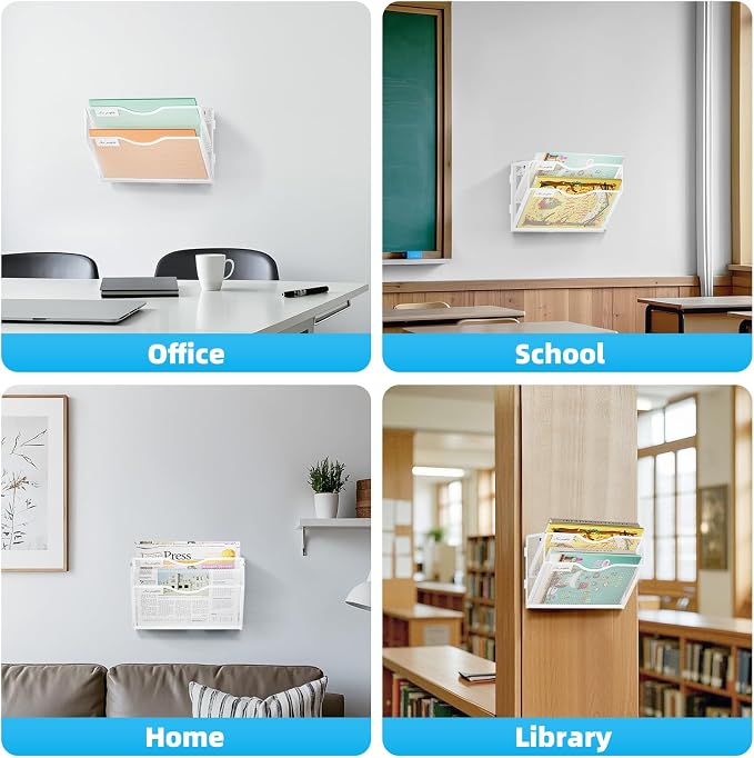 Marbrasse Wall File Holder 2-Tier Hanging Wall File Organizer, Mesh Mail Holder for Papers, Wall Mount File Clipboard & Magazine Organizer Great for Office Home (White)