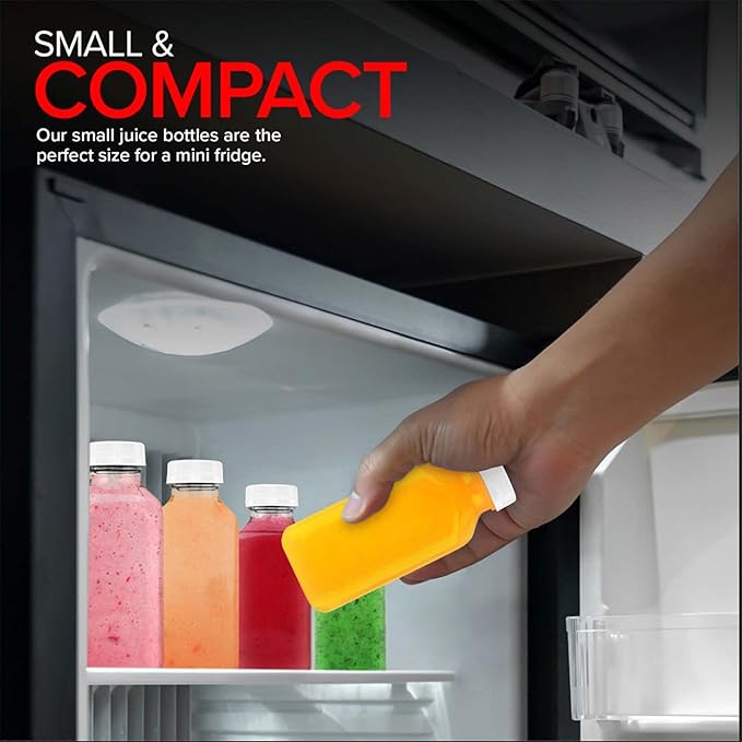 Juice Bottles with Caps for Juicing & Smoothies, Reusable Clear Empty Plastic Bottles with Caps, 12 Ounce Drink Containers for Mini Fridge, Juicer Shots, Small Water Bottles Bulk 12 oz (12 Pack)