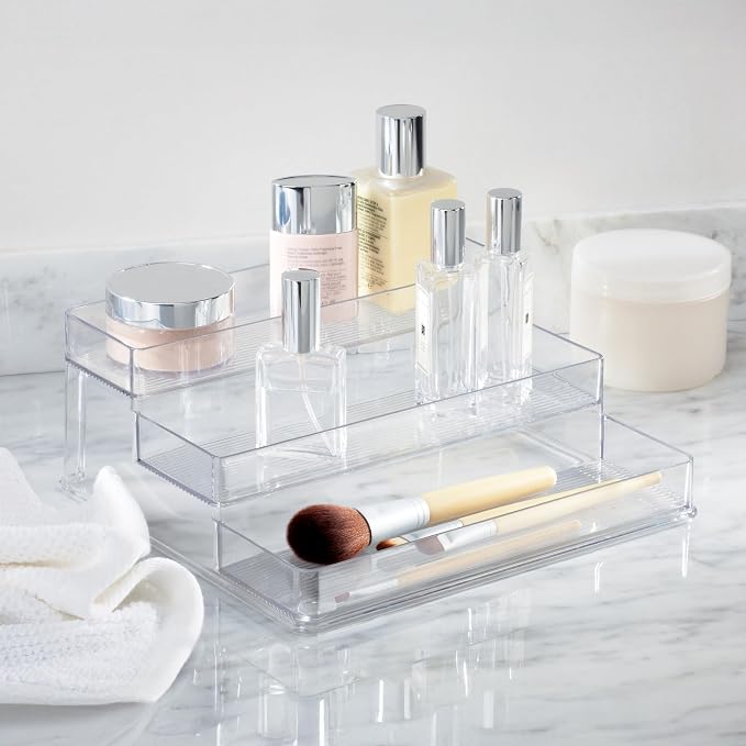 iDesign 3-Tier Spice Rack Organizer, Set of 2, Clear | For Cabinets, Pantry or Countertop, Made in USA